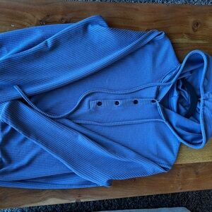 Blue Hooded Henley Shirt